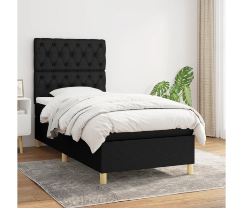 Cama box spring con colchón tela negro 80x200 cm