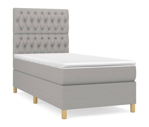 Cama box spring con colchón tela gris claro 90x190 cm