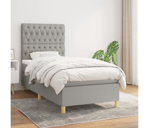 Cama box spring con colchón tela gris claro 90x190 cm