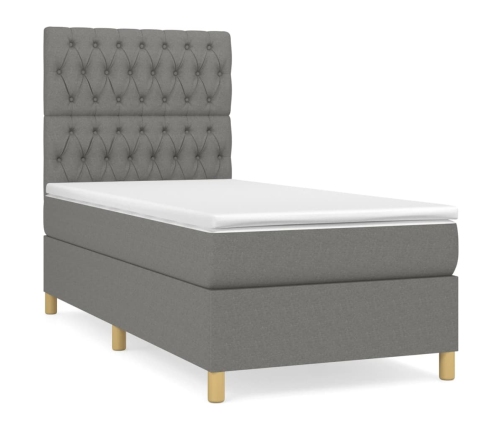 Cama box spring con colchón tela gris oscuro 90x190 cm