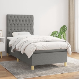 Cama box spring con colchón tela gris oscuro 90x190 cm