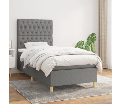 Cama box spring con colchón tela gris oscuro 90x190 cm