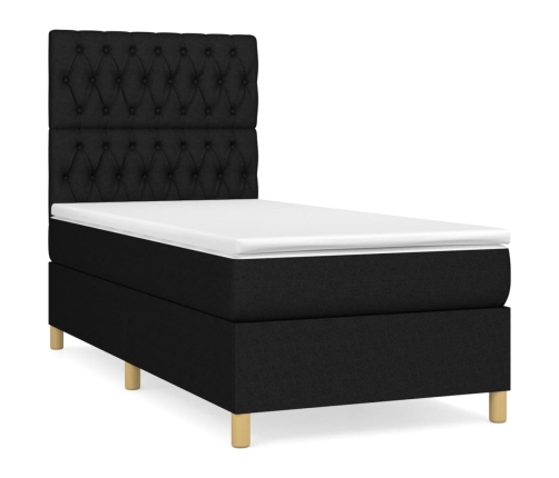 Cama box spring con colchón tela negro 90x190 cm