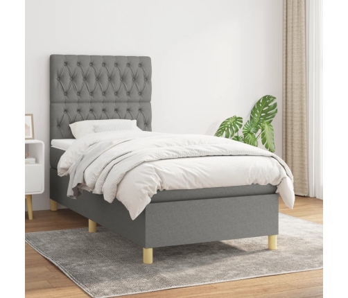 Cama box spring con colchón tela gris oscuro 90x200 cm