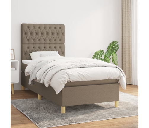 Cama box spring con colchón tela gris taupe 100x200 cm