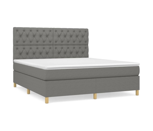 Cama box spring con colchón tela gris oscuro 160x200 cm