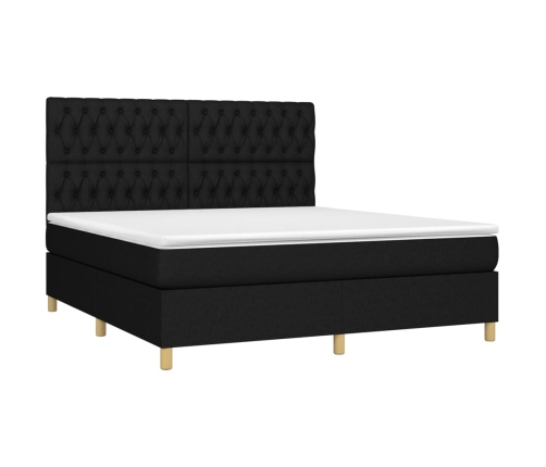 Cama box spring con colchón tela negro 180x200 cm