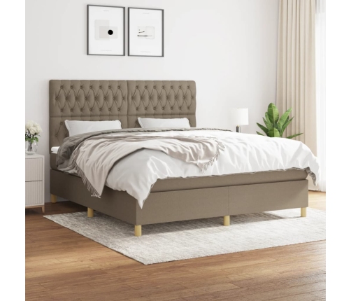 Cama box spring con colchón tela gris taupe 180x200 cm