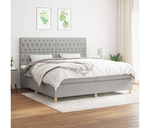 Cama box spring con colchón tela gris claro 200x200 cm