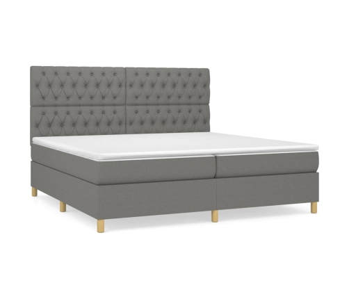 Cama box spring con colchón tela gris oscuro 200x200 cm