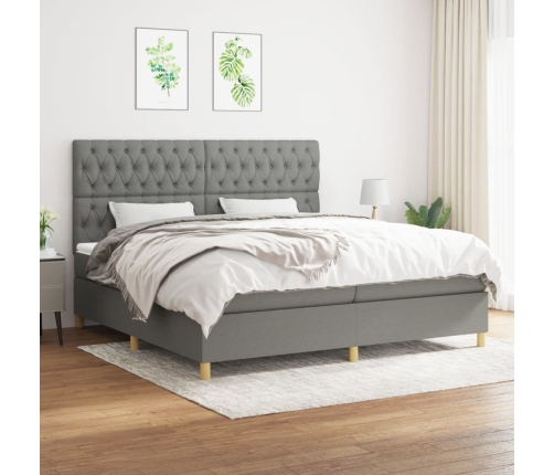 Cama box spring con colchón tela gris oscuro 200x200 cm