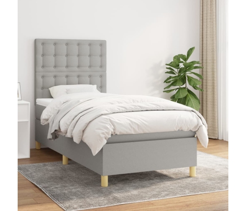 Cama box spring con colchón tela gris claro 80x200 cm