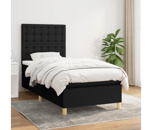 Cama box spring con colchón tela negro 80x200 cm