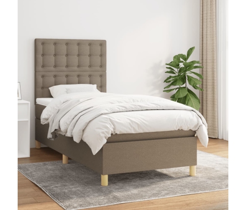 Cama box spring con colchón tela gris taupe 80x200 cm