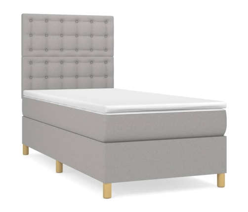 Cama box spring con colchón tela gris claro 90x190 cm