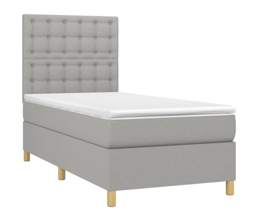 Cama box spring con colchón tela gris claro 90x190 cm