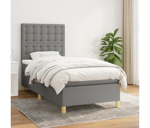 Cama box spring con colchón tela gris oscuro 90x190 cm