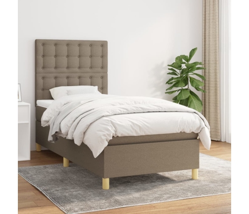 Cama box spring con colchón tela gris taupe 90x190 cm