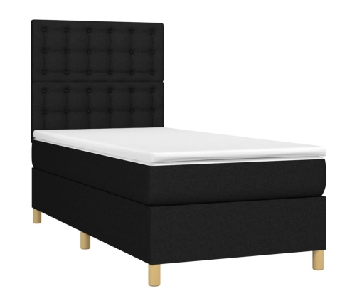 Cama box spring con colchón tela negro 100x200 cm