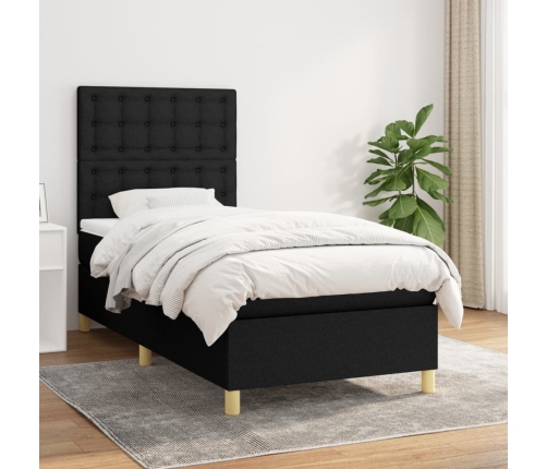 Cama box spring con colchón tela negro 100x200 cm