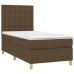 Cama box spring con colchón tela marrón oscuro 100x200 cm