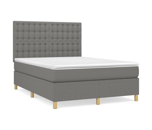 Cama box spring con colchón tela gris oscuro 140x190 cm