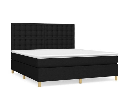 Cama box spring con colchón tela negro 160x200 cm