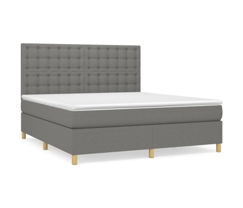 Cama box spring con colchón tela gris oscuro 180x200 cm