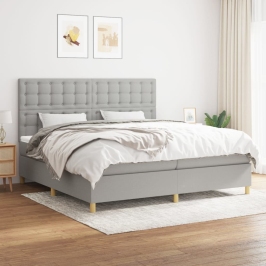 Cama box spring con colchón tela gris claro 200x200 cm