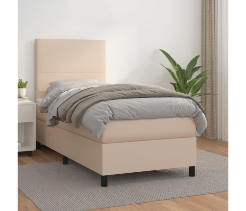 Cama box spring con colchón cuero sintético capuchino 90x190 cm