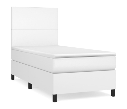 Cama box spring con colchón cuero sintético blanco 90x190 cm