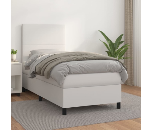 Cama box spring con colchón cuero sintético blanco 90x190 cm