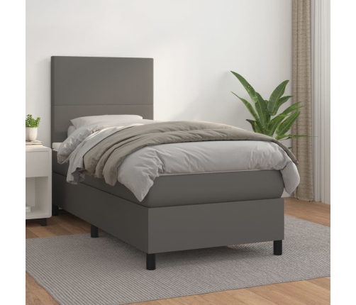 vidaXL Cama box spring con colchón cuero sintético gris 100x200 cm