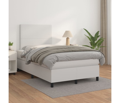 Cama box spring con colchón cuero sintético blanco 120x200 cm