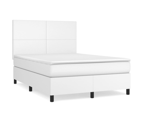 Cama box spring con colchón cuero sintético blanco 140x190 cm