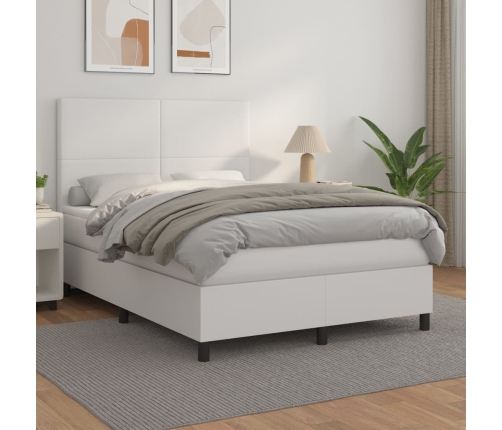 Cama box spring con colchón cuero sintético blanco 140x190 cm