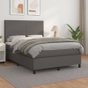 Cama box spring con colchón cuero sintético gris 140x190 cm