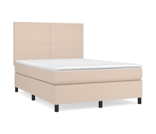 Cama box spring con colchón cuero sintético capuchino 140x190cm