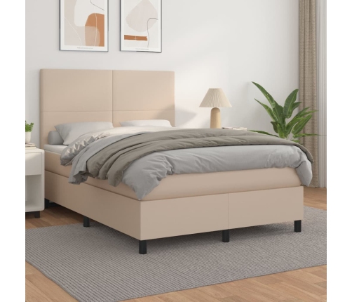 Cama box spring con colchón cuero sintético capuchino 140x190cm