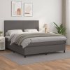 Cama box spring con colchón cuero sintético gris 160x200 cm