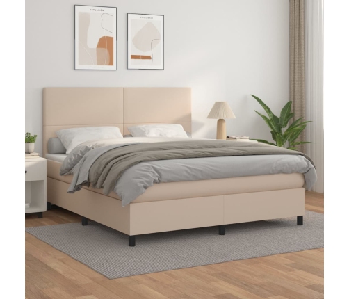 Cama box spring con colchón cuero sintético capuchino 160x200cm