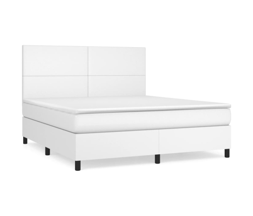 Cama box spring con colchón cuero sintético blanco 180x200 cm