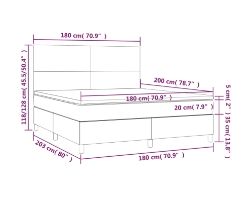 Cama box spring con colchón cuero sintético blanco 180x200 cm