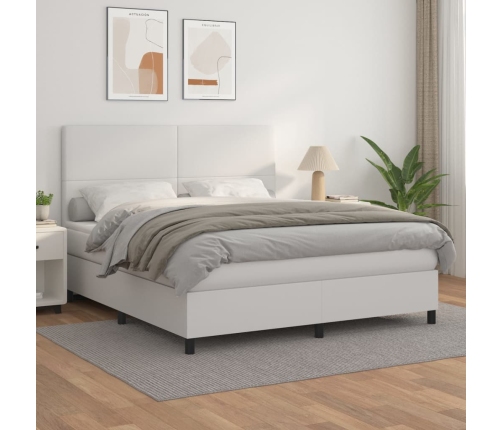 Cama box spring con colchón cuero sintético blanco 180x200 cm