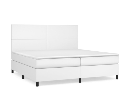 Cama box spring con colchón cuero sintético blanco 200x200 cm