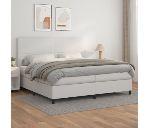 Cama box spring con colchón cuero sintético blanco 200x200 cm