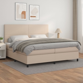 Cama box spring con colchón cuero sintético capuchino 200x200cm