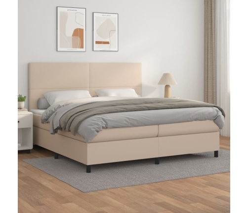 Cama box spring con colchón cuero sintético capuchino 200x200cm