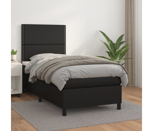 Cama box spring con colchón cuero sintético negro 80x200 cm