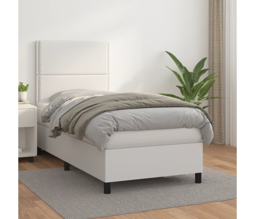 Cama box spring con colchón cuero sintético blanco 80x200 cm